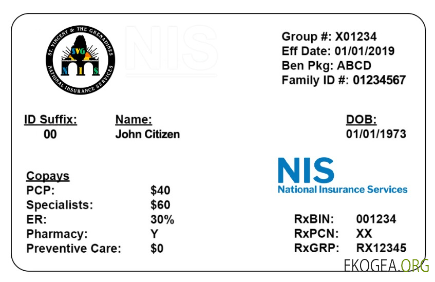 Carte d'assurance maladie de Saint Vincent et les Grenadines